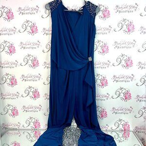 R&M Richards one piece jumpsuit pants formal luxe rhinestone Royal Blue Dress